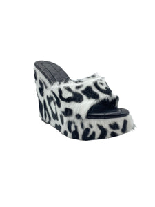 Jennifer Le Black and White Leopard Print Wedge Heels