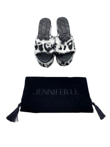 Jennifer Le Black and White Leopard Print Wedge Heels