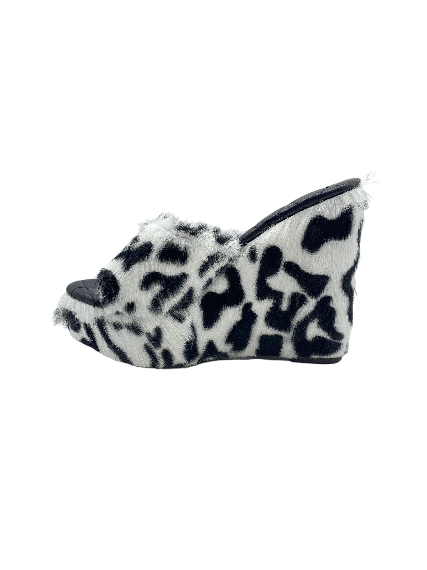 Jennifer Le Black and White Leopard Print Wedge Heels